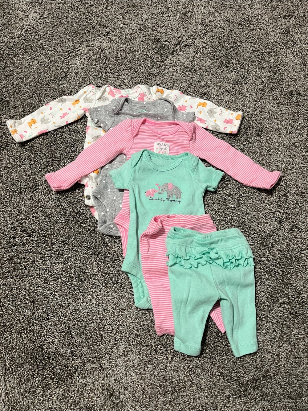 Baby Girls 6 Piece Onesie & Pant Set